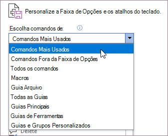 Selecionar comandos