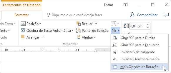 Mais opções de rotação no menu Girar
