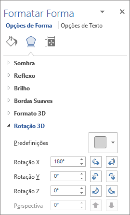 Rotação X na guia Efeitos