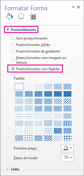Selecionando o Preenchimento de Padrão no painel Formatar Forma
