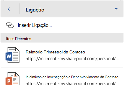 Insira um hiperlink em um arquivo do Office usado recentemente.