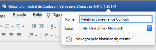 A caixa de diálogo de operações de arquivo era iniciada clicando na barra de título de um documento do Word.
