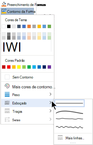As opções Esboço no menu Contorno da Forma.