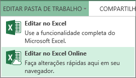 Editar no Excel Online no menu Editar Pasta de Trabalho