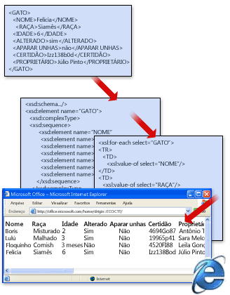 Estrutura de arquivo XML básico com esquema e transformação
