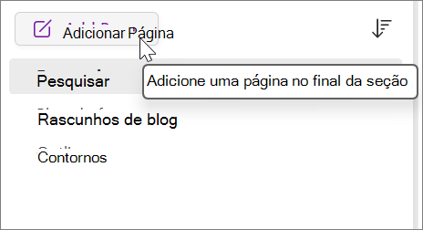 Selecione para adicionar uma página no final da secção