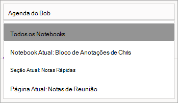 Ajustar o escopo da pesquisa no OneNote para Windows 10.