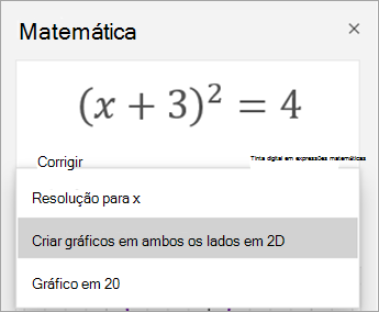 Opções de gráfico no painel de Matemática