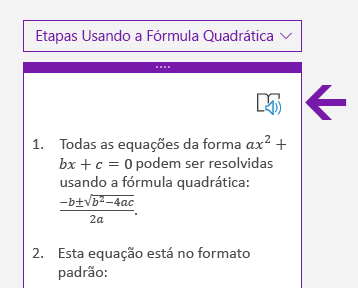 Ícone do Leitor Imersivo no painel Matemática no OneNote para Windows 10