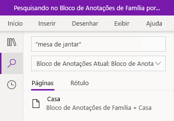 Procurando uma frase de texto no OneNote para Windows 10