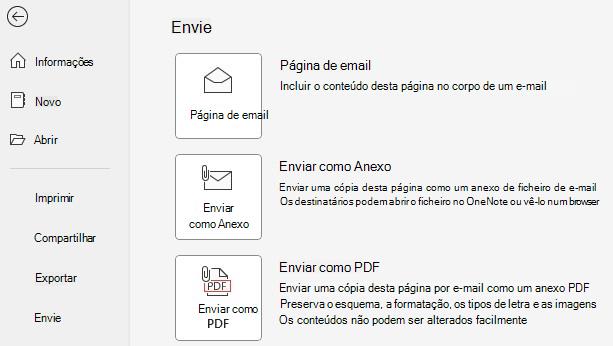 Captura de tela dos botões Enviar como anexo e Enviar como PDF.