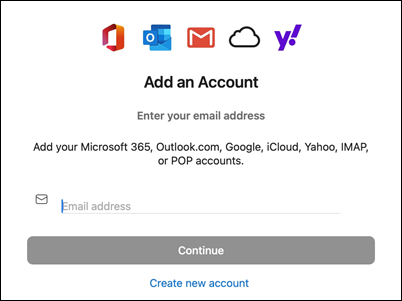 Adicionar conta ao Outlook para Mac
