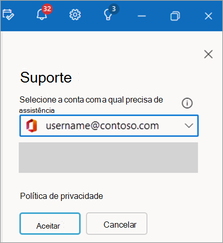 Captura de ecrã do suporte de contactos