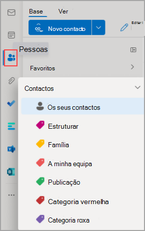 Imagem mostrando a home page do Outlook com o ícone People realçado na barra de navegação à esquerda.