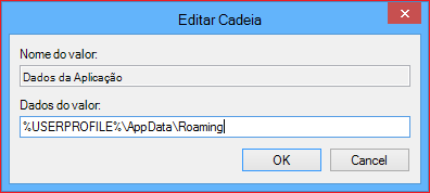 Na caixa de dados Valor, digite o caminho a seguir e clique em OK.
