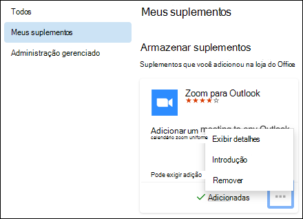 O meu menu de suplementos no Outlook para Mac.