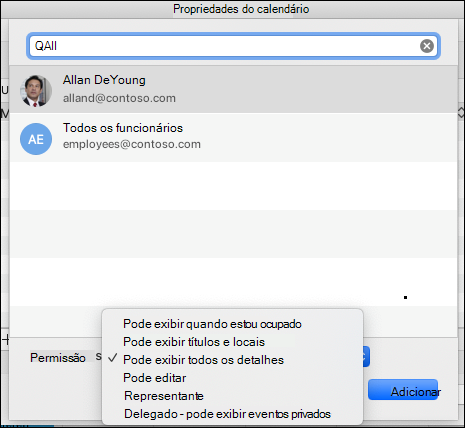 Configurações de delegação para um determinado endereço de email.