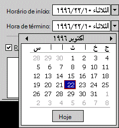 Calendário gregoriano com esquema da esquerda para a direita