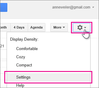 Google Agenda - Configurações - Configurações