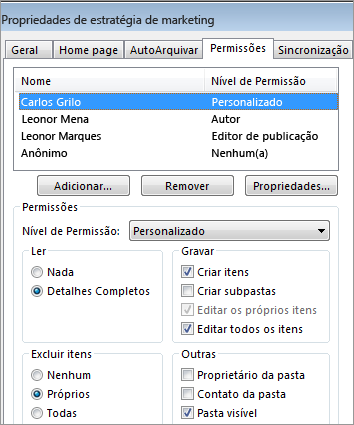 Definindo permissões em uma pasta pública