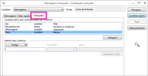 Criando uma lista de critérios de pesquisa