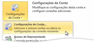 da conta Configurações da conta na exibição De bastidores
