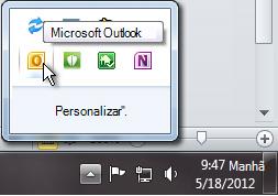 Área de notificação expandida para mostrar o ícone do Outlook
