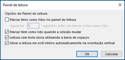 Você pode alterar as opções do Painel de Leitura.