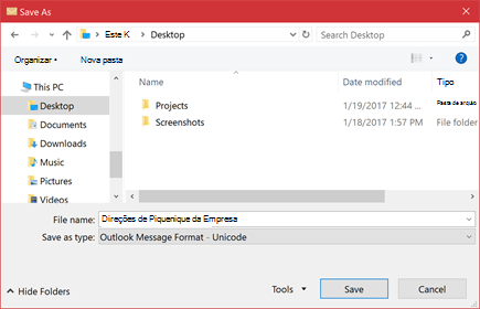 Pode guardar uma mensagem de e-mail existente como um ficheiro.