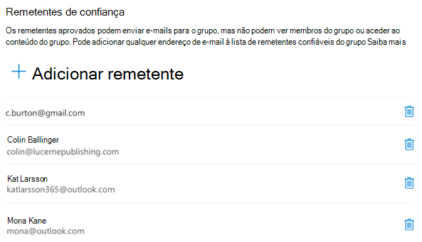 Pode adicionar ou remover remetentes em qualquer altura.