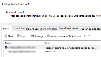 Definições da conta