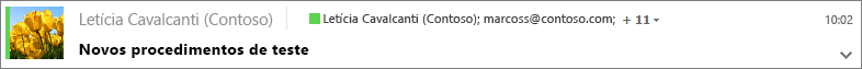 Na pasta Enviados, escolha uma mensagem para ver os destinatários Cco e, se necessário, escolha na seta de expansão para mostrar o cabeçalho completo da mensagem.