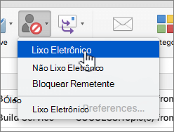 Marcar mensagem como item de menu de lixo