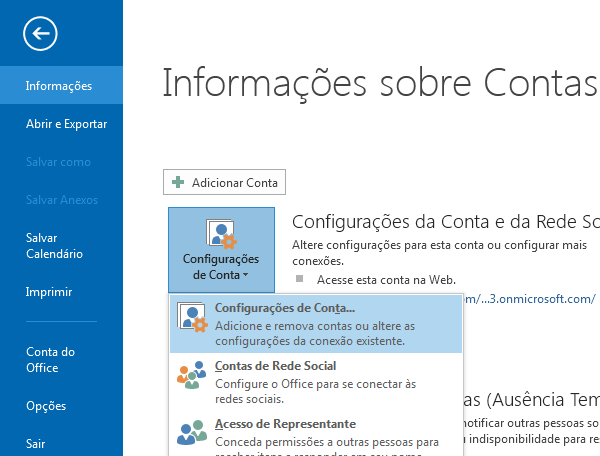 Você pode encontrar a opção Configurações da Conta no painel de Informações sobre Contas.