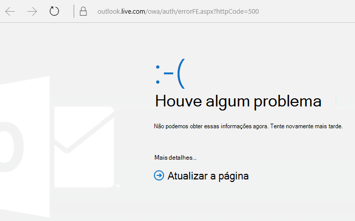 Outlook.com Ocorreu um erro de código de erro 500