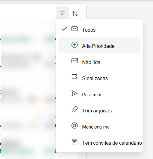 O menu filtro de mensagem no Outlook mostrando que a Alta Prioridade é uma opção.