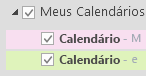 Os seus calendários são listados em Os Meus Calendários. Selecione as caixas marcar dos calendários que pretende ver.