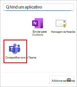 Selecione Compartilhar no Teams para compartilhar um email no Outlook para o Teams.