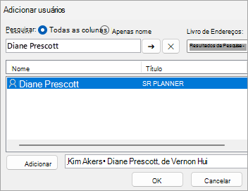 Captura de tela da adição de usuários para compartilhar uma pasta com