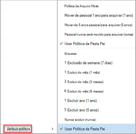 Clique com o botão direito do mouse na mensagem para ver as opções de política de atribuição