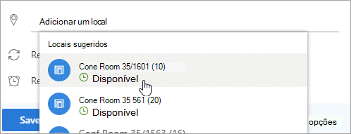 Uma captura de tela do menu de locais sugerido