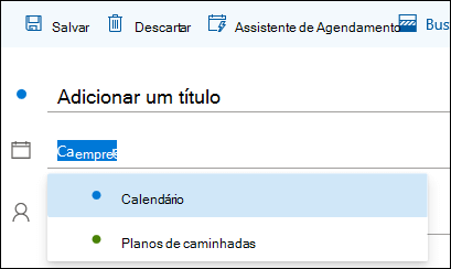 Uma captura de tela do nome do calendário no formulário de detalhes do evento