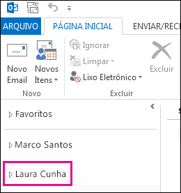 A pasta compartilhada é exibida na lista de pastas do Outlook 2013