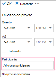 Painel Detalhes mostrando a caixa Participantes para usar com o Assistente de Agendamento