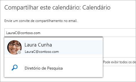 Captura de tela do diálogo Compartilhar este calendário.