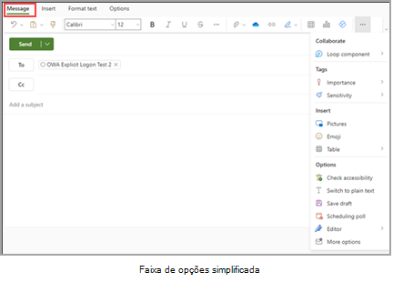 Outlook na Web vista.