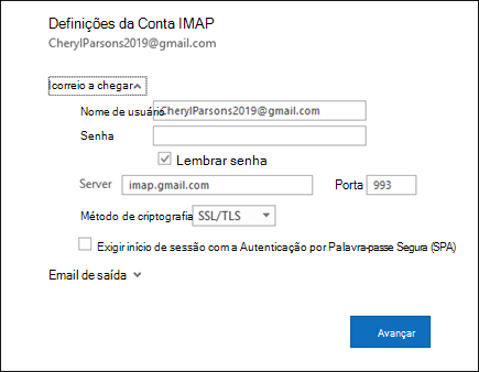 Selecione Configurações do Servidor para alterar o nome de usuário, a senha e as configurações do servidor.