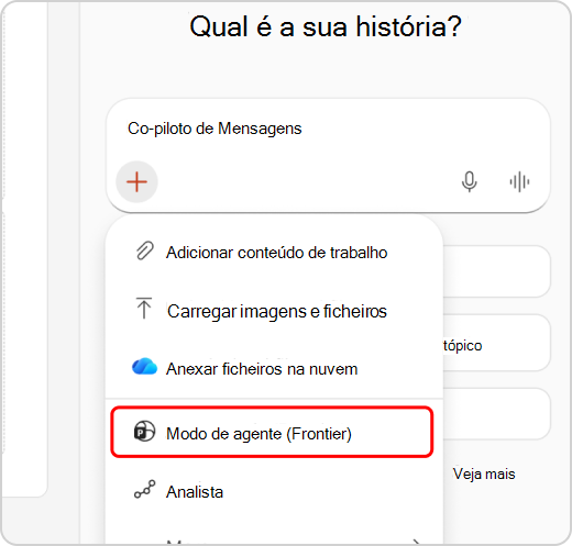 Modo de Agente realçado no menu Pendente