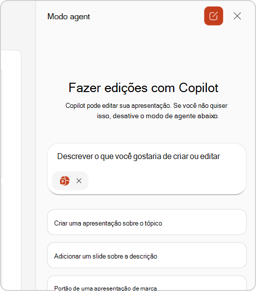Painel de chat do Modo de Agente