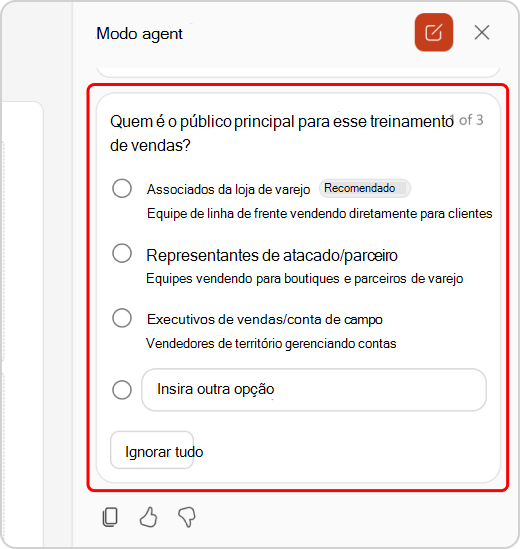 Esclarecer perguntas no chat do Modo de Agente